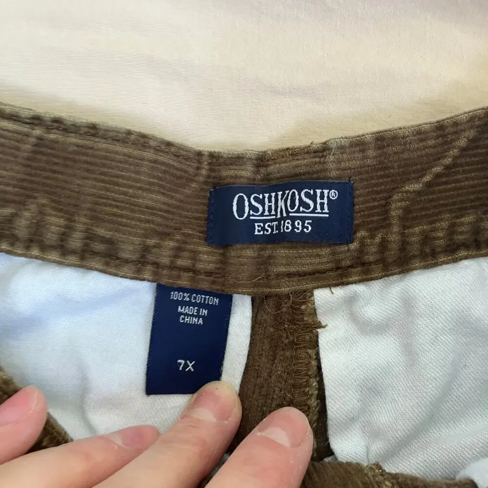 Oshkosh B'Gosh Boys Sz 7X Wide Leg Corduroy Cargo Pants Brown Casual